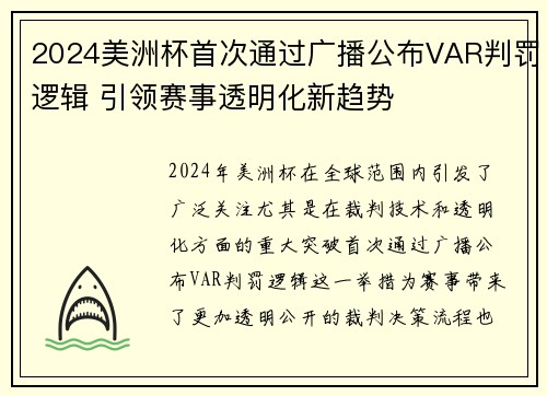 2024美洲杯首次通过广播公布VAR判罚逻辑 引领赛事透明化新趋势